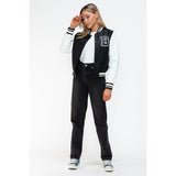 Love Me Now PU Leather Contrast Snap Down Bomber Jacket- Black - Spicie's Boutique