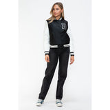 Love Me Now PU Leather Contrast Snap Down Bomber Jacket- Black - Spicie's Boutique