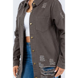 American Bazi Distressed Button Up Long Sleeve Denim Jacket - Spicie's Boutique