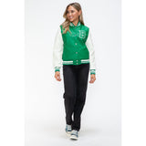 Love Me Now PU Leather Contrast Snap Down Bomber Jacket- Green - Spicie's Boutique