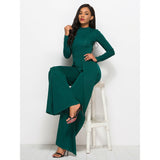 Long Sleeve Mock Neck Wide Leg Jumpsuit - Spicie's Boutique