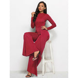 Long Sleeve Mock Neck Wide Leg Jumpsuit - Spicie's Boutique