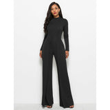 Long Sleeve Mock Neck Wide Leg Jumpsuit - Spicie's Boutique