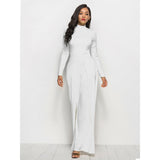 Long Sleeve Mock Neck Wide Leg Jumpsuit - Spicie's Boutique