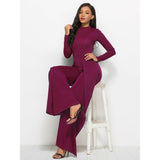 Long Sleeve Mock Neck Wide Leg Jumpsuit - Spicie's Boutique