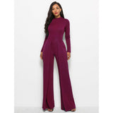 Long Sleeve Mock Neck Wide Leg Jumpsuit - Spicie's Boutique
