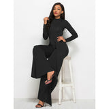 Long Sleeve Mock Neck Wide Leg Jumpsuit - Spicie's Boutique