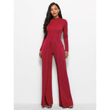 Long Sleeve Mock Neck Wide Leg Jumpsuit - Spicie's Boutique