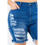 PLUS HIGH WAIST DISTRESSED THIGHS DENIM SHORTS - Spicie's Boutique