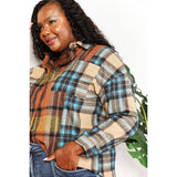 Double Take Plaid Curved Hem Shirt Jacket w/Breast Pockets - Spicie's Boutique