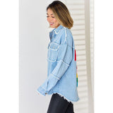 PEACE Raw Hem Dropped Shoulder Denim Top - Spicie's Boutique