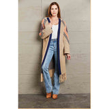 Double Take Geometric Fringe Hem Open Front Duster Cardigan - Spicie's Boutique