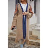 Double Take Geometric Fringe Hem Open Front Duster Cardigan - Spicie's Boutique