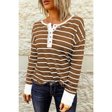 Striped Waffle Knit Henley Long Sleeve Top - Spicie's Boutique