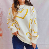 Heart Pattern Long Sleeve Sweater - Spicie's Boutique