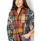 Double Take Plaid Curved Hem Shirt Jacket w/Breast Pockets - Spicie's Boutique
