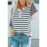 Striped Buttoned Long Sleeve Top - Spicie's Boutique