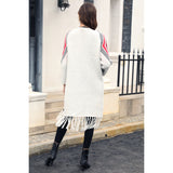 Double Take Geometric Fringe Hem Open Front Duster Cardigan - Spicie's Boutique