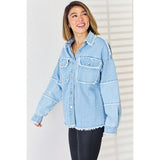 PEACE Raw Hem Dropped Shoulder Denim Top - Spicie's Boutique