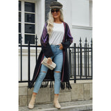 Double Take Geometric Fringe Hem Open Front Duster Cardigan - Spicie's Boutique