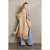 Double Take Geometric Fringe Hem Open Front Duster Cardigan - Spicie's Boutique