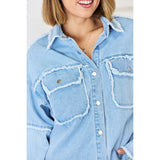 PEACE Raw Hem Dropped Shoulder Denim Top - Spicie's Boutique