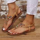 Beaded PU Leather Open Toe Sandals - Spicie's Boutique