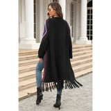 Double Take Geometric Fringe Hem Open Front Duster Cardigan - Spicie's Boutique