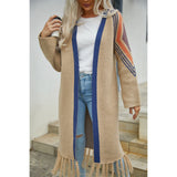 Double Take Geometric Fringe Hem Open Front Duster Cardigan - Spicie's Boutique