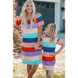Girls Color Block Side Slit Mini Dress- Mommy & Me