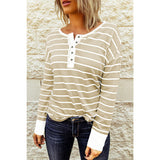 Striped Waffle Knit Henley Long Sleeve Top - Spicie's Boutique