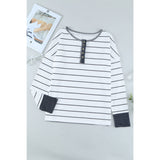 Striped Waffle Knit Henley Long Sleeve Top - Spicie's Boutique
