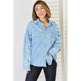 PEACE Raw Hem Dropped Shoulder Denim Top - Spicie's Boutique