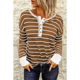 Striped Waffle Knit Henley Long Sleeve Top - Spicie's Boutique