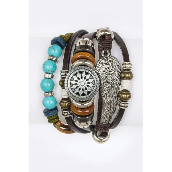 Wing & Beads Mix Leather Bracelet Set - Spicie's Boutique