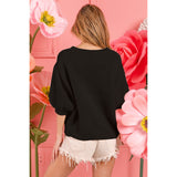 BiBi Metallic Letter Puff Sleeve Hairy Sweater - Spicie's Boutique