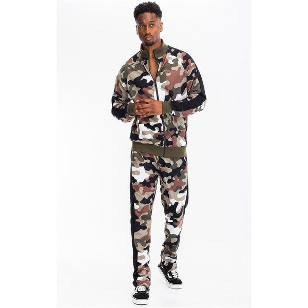 FULL CAMO WITH STRIPE TRACK BOTTOM PANTS - Spicie's Boutique