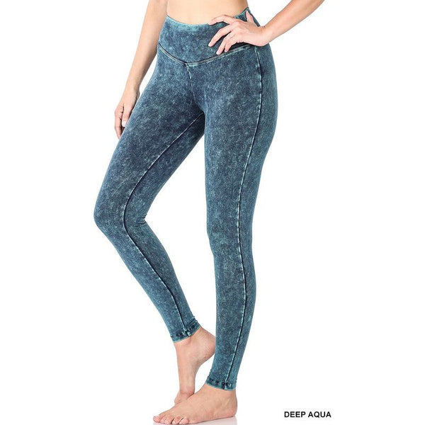 Mineral Washed Wide Waistband Yoga Leggings - Spicie's Boutique