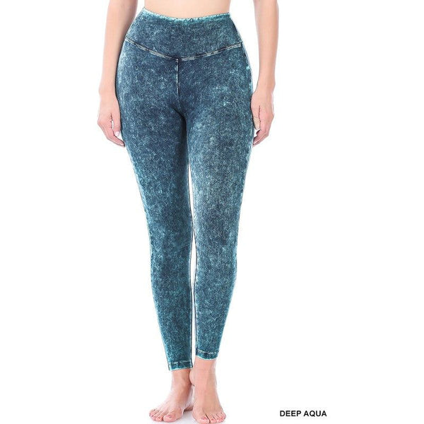 Mineral Washed Wide Waistband Yoga Leggings - Spicie's Boutique