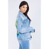 American Bazi Painted Back Distressed Denim Jacket - Spicie's Boutique