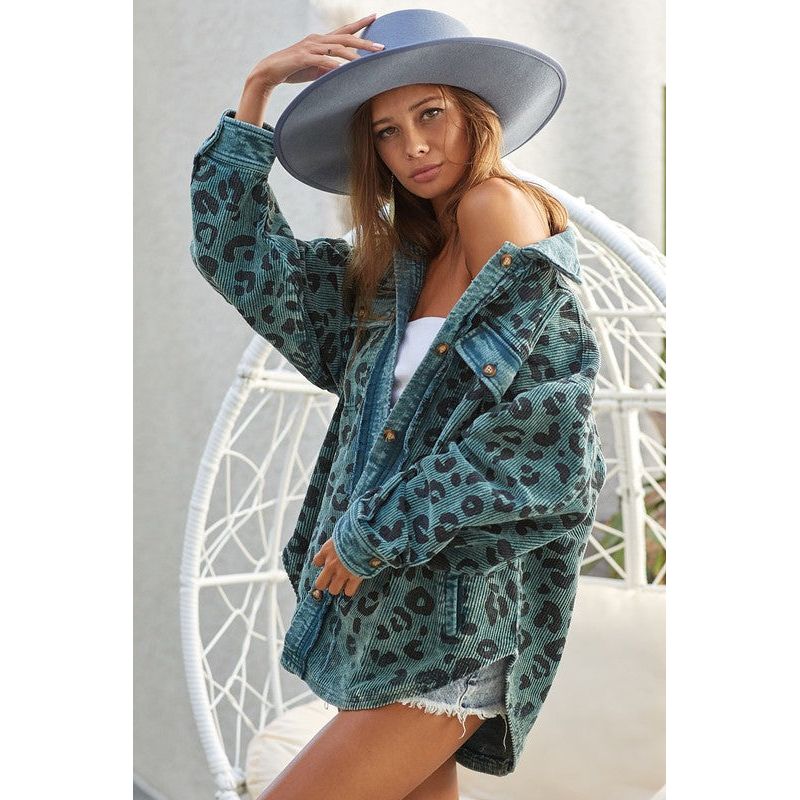 Vintage Washed Leopard Corduroy Buttoned Jacket - Spicie's Boutique
