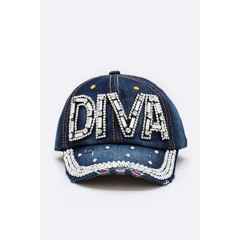 DIVA Crystal Embellished Denim Cap - Spicie's Boutique