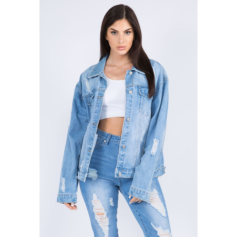 American Bazi Painted Back Distressed Denim Jacket - Spicie's Boutique