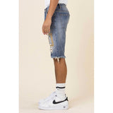 CAMO & TWILL PATCHED RIP & REPAIRED DENIM SHORTS - Spicie's Boutique