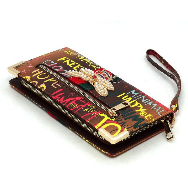Graffiti Queen Bee Stripe Clutch Wallet Wristlet - Spicie's Boutique