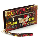 Graffiti Queen Bee Stripe Clutch Wallet Wristlet - Spicie's Boutique