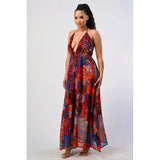 Bohemian print sequin lace trim maxi dress - Spicie's Boutique