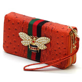 Queen Bee Stripe Ostrich Double Zip Around Wallet - Spicie's Boutique