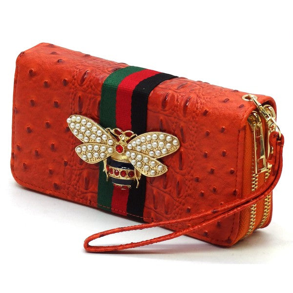 Queen Bee Stripe Ostrich Double Zip Around Wallet - Spicie's Boutique