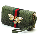 Queen Bee Stripe Ostrich Double Zip Around Wallet - Spicie's Boutique